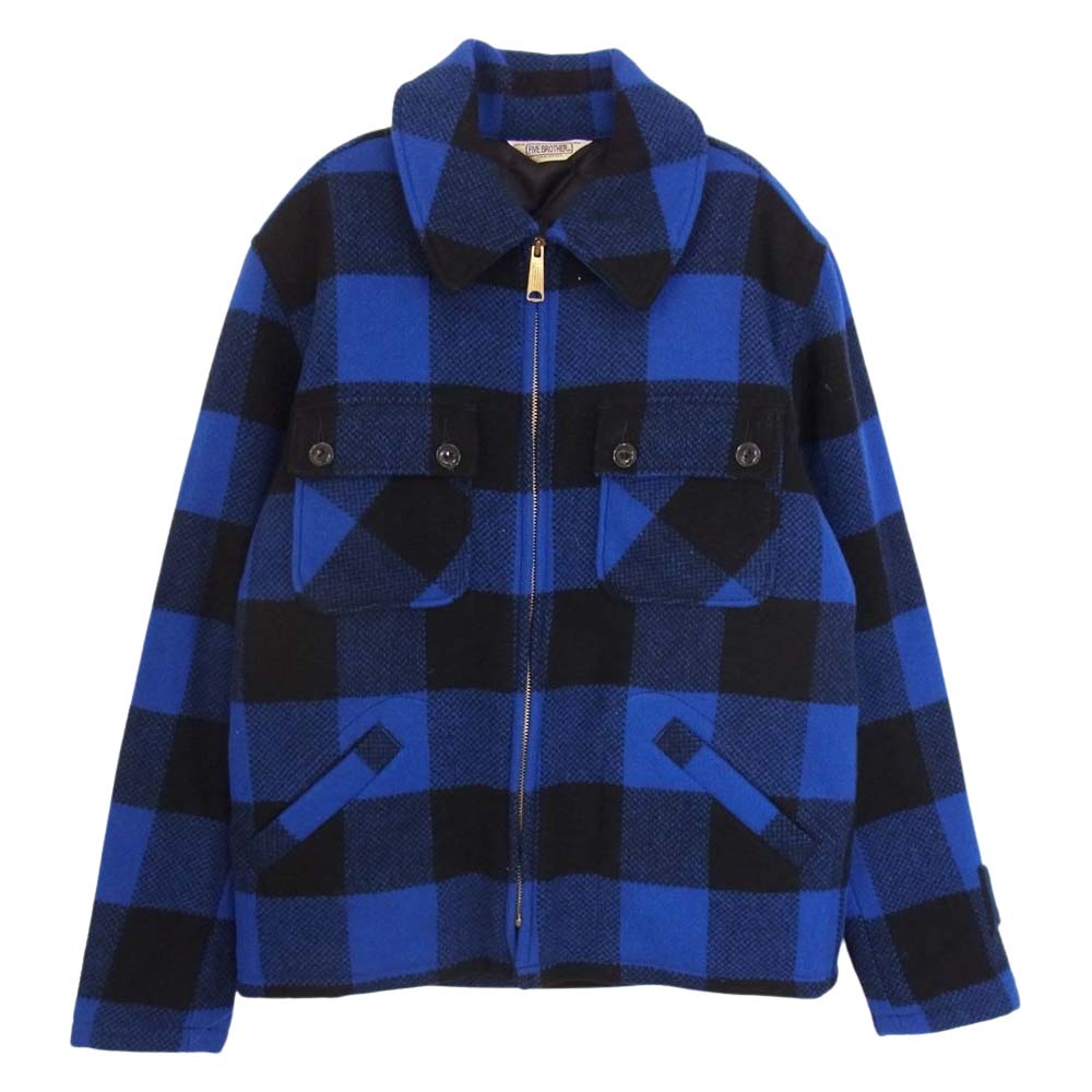 FIVE BROTHER ファイブブラザー 裏地キルティング 中綿 チェック ウール ジャケット ブルー系 M【中古】