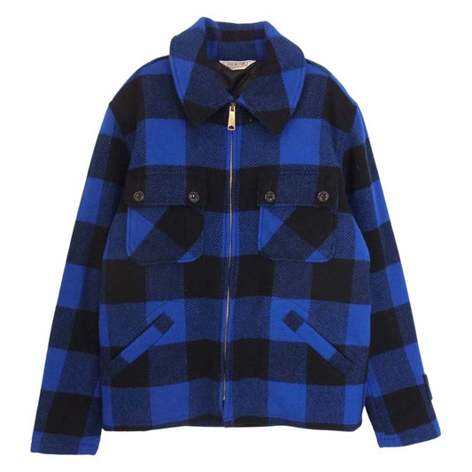 FIVE BROTHER ファイブブラザー 裏地キルティング 中綿 チェック ウール ジャケット ブルー系 M【中古】