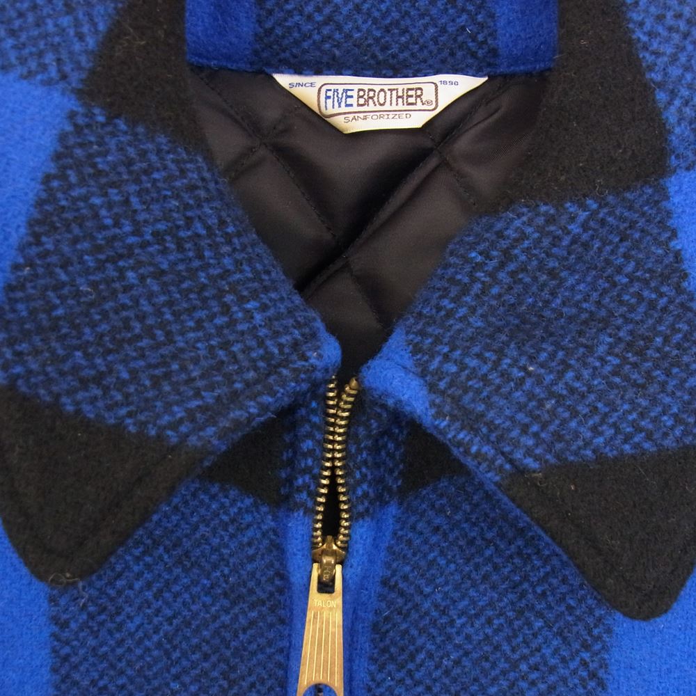 FIVE BROTHER ファイブブラザー 裏地キルティング 中綿 チェック ウール ジャケット ブルー系 M【中古】