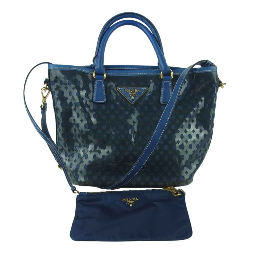 PRADA プラダ JAPAN LIMITED EDITION レザー ビニール ゴールド金具 2Way バッグ ブルー系【中古】
