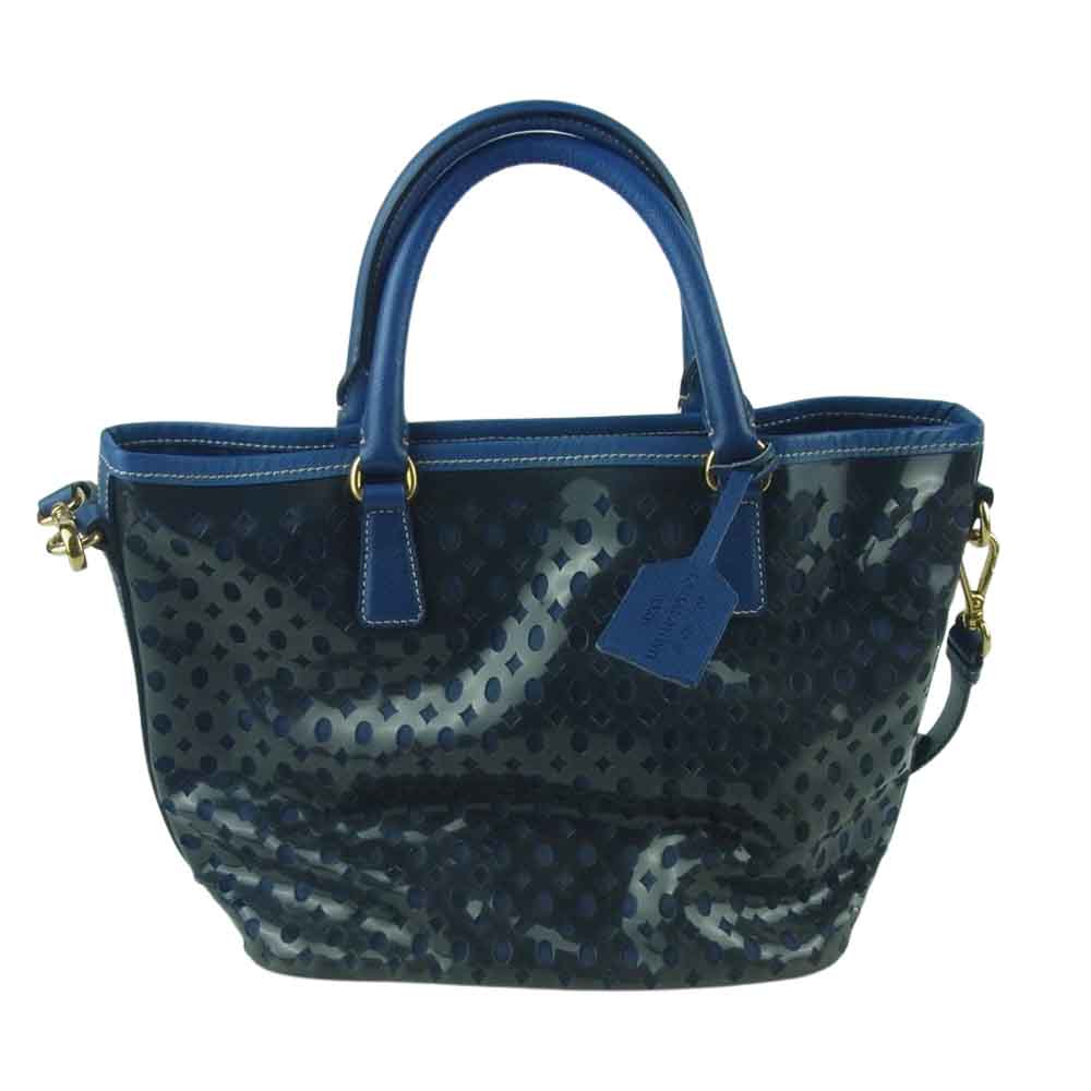 PRADA プラダ JAPAN LIMITED EDITION レザー ビニール ゴールド金具 2Way バッグ ブルー系【中古】