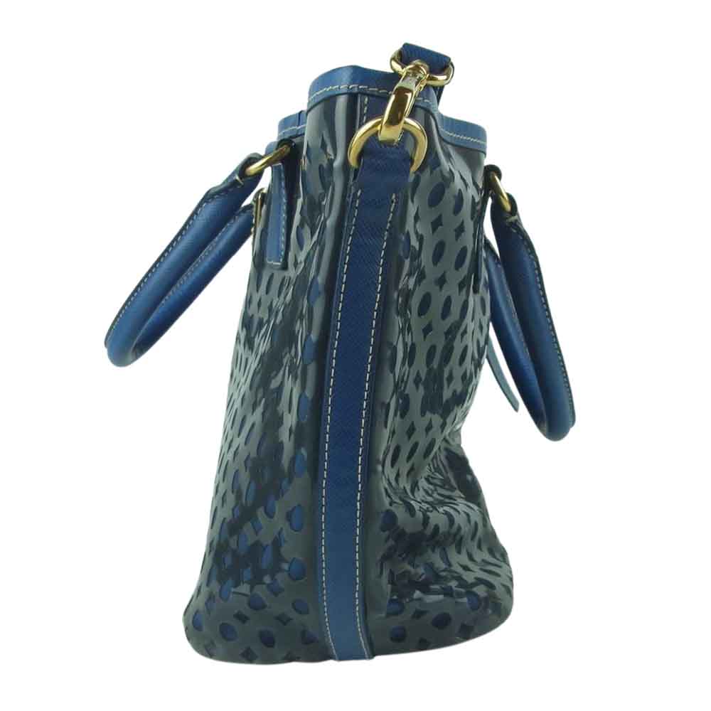 PRADA プラダ JAPAN LIMITED EDITION レザー ビニール ゴールド金具 2Way バッグ ブルー系【中古】