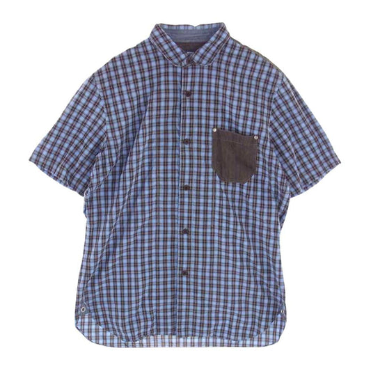JUNYA WATANABE COMME des GARCONS MAN ジュンヤワタナベコムデギャルソンマン AD2013 WM-B046 半袖 切替 チェック 半袖 シャツ ブルー系 L【中古】