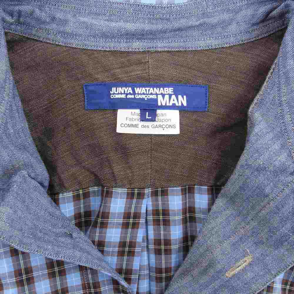 JUNYA WATANABE COMME des GARCONS MAN ジュンヤワタナベコムデギャルソンマン AD2013 WM-B046 半袖 切替 チェック 半袖 シャツ ブルー系 L【中古】