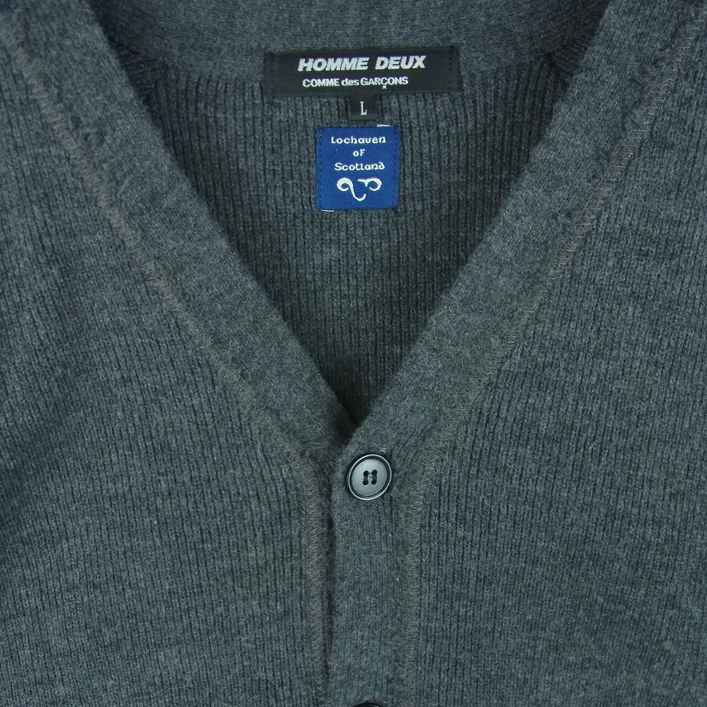 COMME des GARCONS HOMME DEUX コムデギャルソンオムドゥ AD2020 DF-N505 Lochaven Of Scotland ロックエーベンオブスコットランド クラシック Vネック アクリル カーディガン グレー系 L【中古】