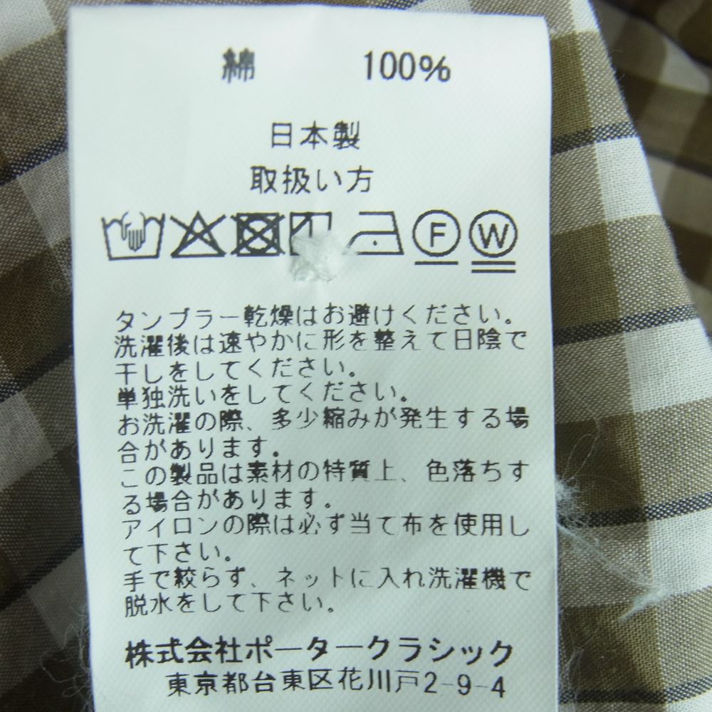 PORTER CLASSIC ポータークラシック ROLL UP GINGHAM CHECK SHIRT ロールアップ ギンガムチェック 長袖 シャツ ベージュ系 ホワイト系 L【中古】