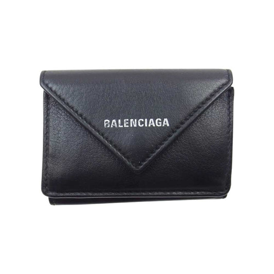 BALENCIAGA バレンシアガ 504564 ロゴ ペーパー ミニ ウォレット 三つ折り財布 ブラック系【中古】