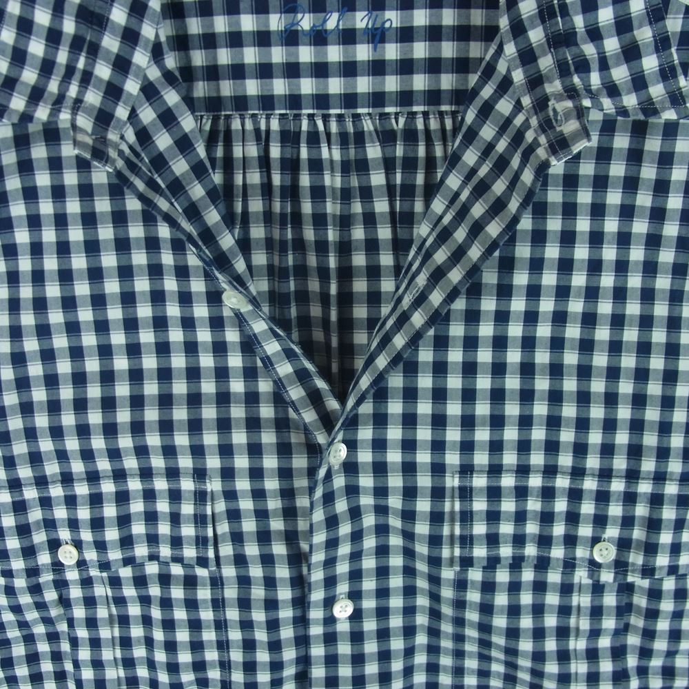 PORTER CLASSIC ポータークラシック ROLL UP GINGHAM CHECK SHIRT ロールアップ ギンガムチェック 長袖 シャツ ネイビー系 ホワイト系 L【中古】