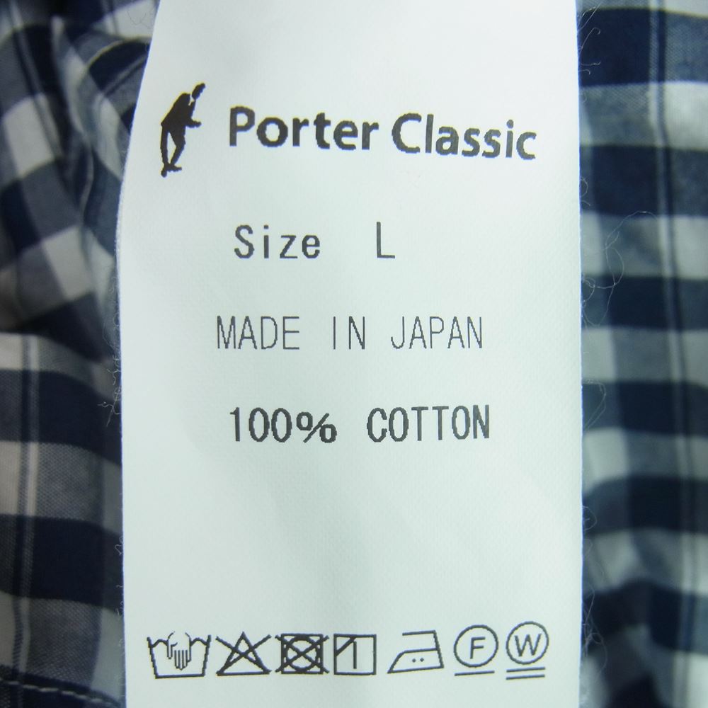 PORTER CLASSIC ポータークラシック ROLL UP GINGHAM CHECK SHIRT ロールアップ ギンガムチェック 長袖 シャツ ネイビー系 ホワイト系 L【中古】