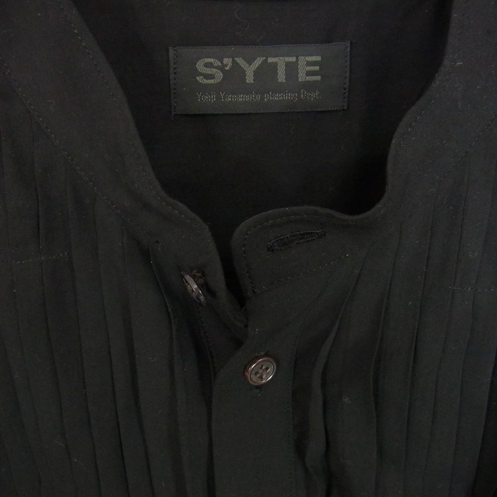 Yohji Yamamoto ヨウジヤマモト US-B07-200 S'YTE サイト テンセル レーヨン フリル スタンドカラー ロング 長袖 シャツ ブラック系 3【中古】