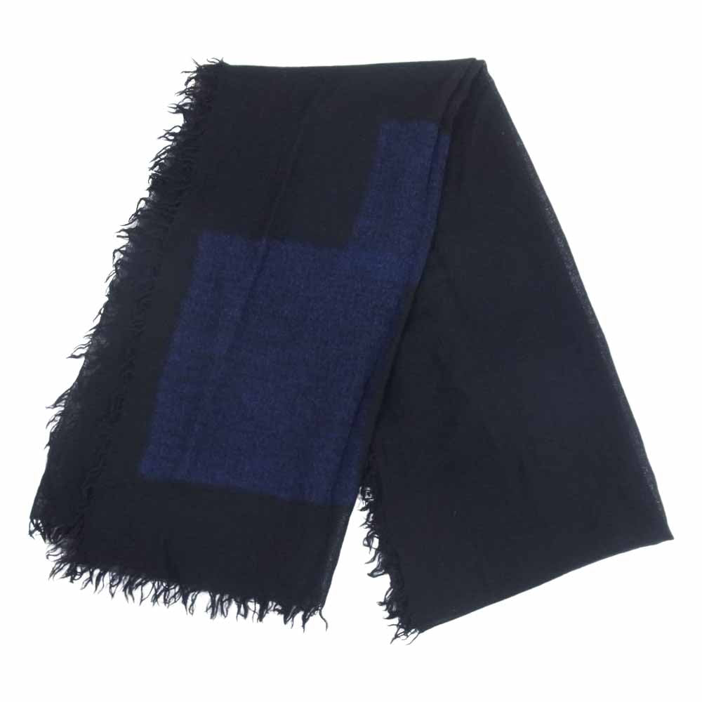 Yohji Yamamoto POUR HOMME ヨウジヤマモトプールオム 22AW FX-L01-161 Ｗ GAUZE/KNIT SQUARE NEEDLE/STOLE ガーゼ ウール スクエア ストール マフラー ブラック系 ブルー系【中古】