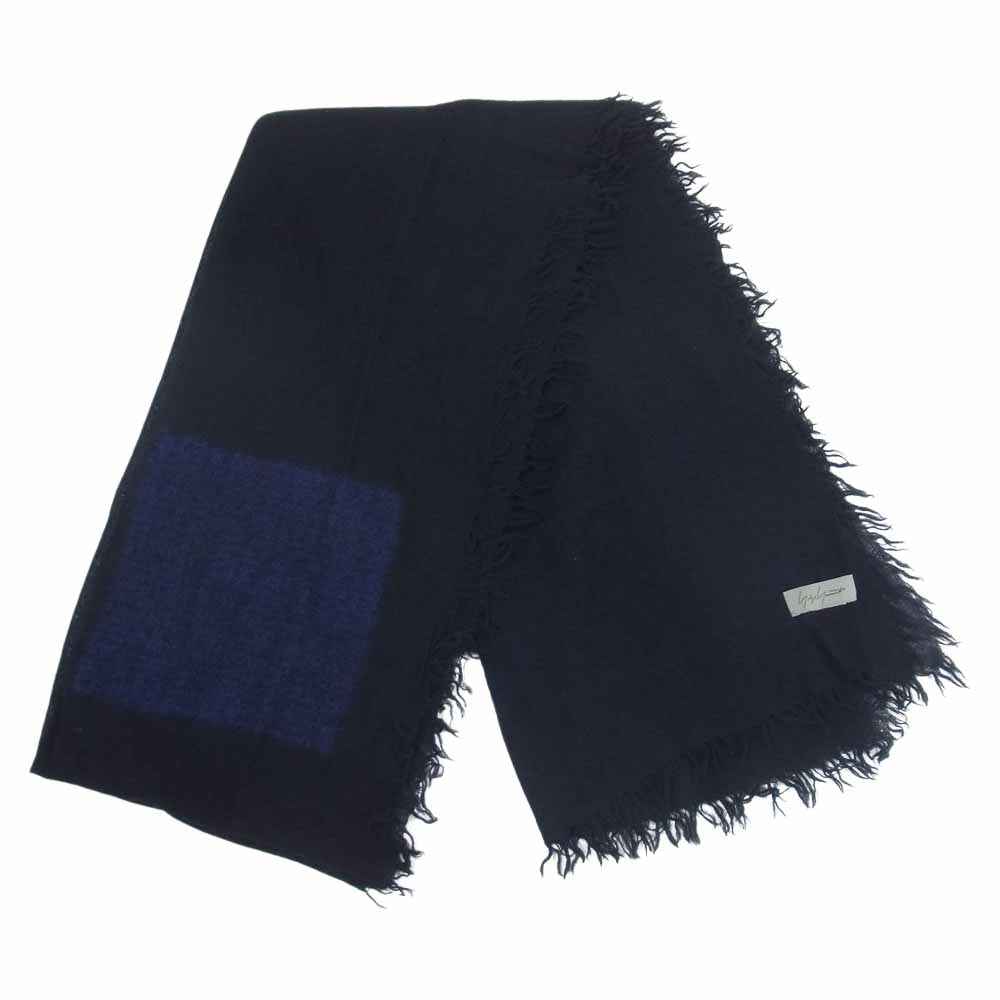 Yohji Yamamoto POUR HOMME ヨウジヤマモトプールオム 22AW FX-L01-161 Ｗ GAUZE/KNIT SQUARE NEEDLE/STOLE ガーゼ ウール スクエア ストール マフラー ブラック系 ブルー系【中古】