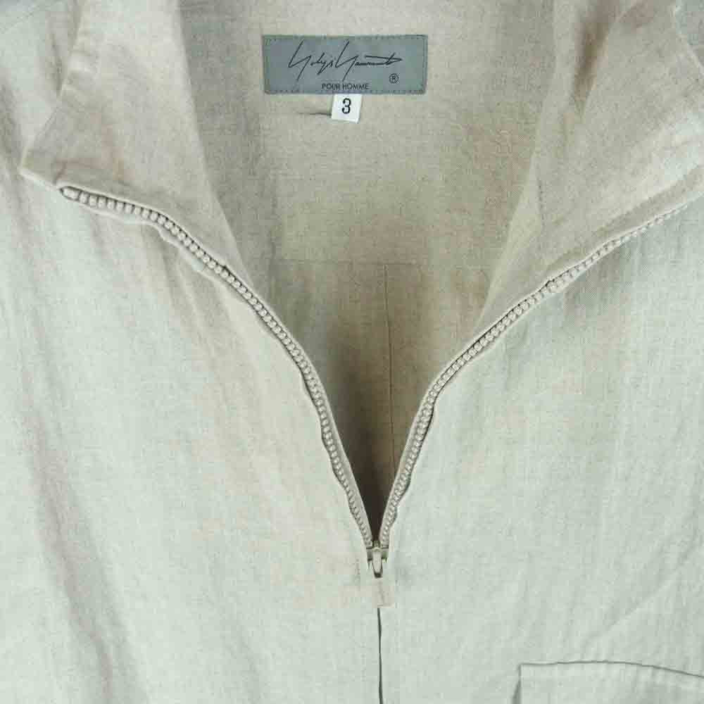 Yohji Yamamoto POUR HOMME ヨウジヤマモトプールオム 22SS HG-B28-301 HIGH COUNT LINEN ZIP OPEN BLOUSE リネン ジップアップ シャツ ジャケット グレイッシュベージュ系 3【中古】
