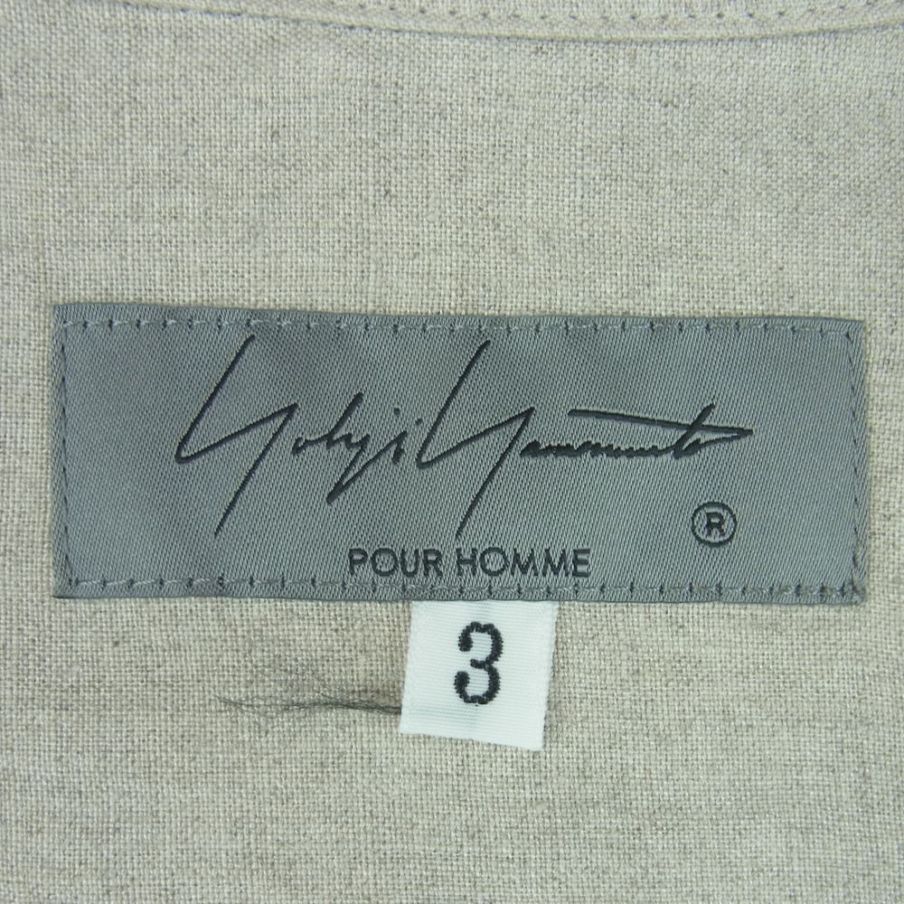 Yohji Yamamoto POUR HOMME ヨウジヤマモトプールオム 22SS HG-B28-301 HIGH COUNT LINEN ZIP OPEN BLOUSE リネン ジップアップ シャツ ジャケット グレイッシュベージュ系 3【中古】