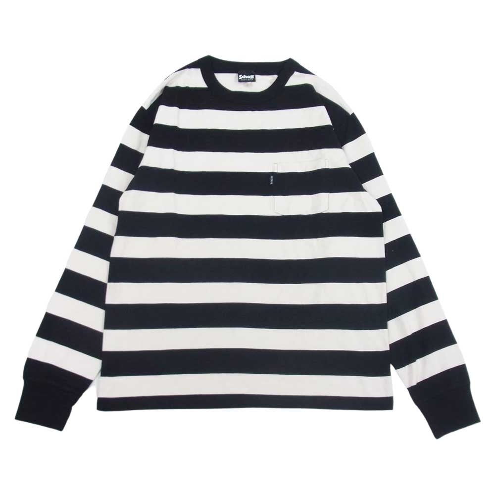 schott ショット 3123175 WIDE BORDER T-SHIRT ワイド ボーダー ポケット 長袖 Tシャツ ブラック系 ホワイト系 L【中古】