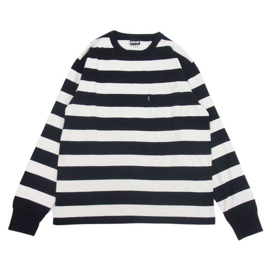 schott ショット 3123175 WIDE BORDER T-SHIRT ワイド ボーダー ポケット 長袖 Tシャツ ブラック系 ホワイト系 L【中古】