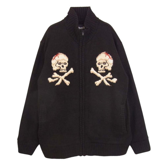 schott ショット 3124034 Skull ZIP BOA SWEATER スカル ジップ 裏ボア ニット カーディガン ブラック系 L【中古】