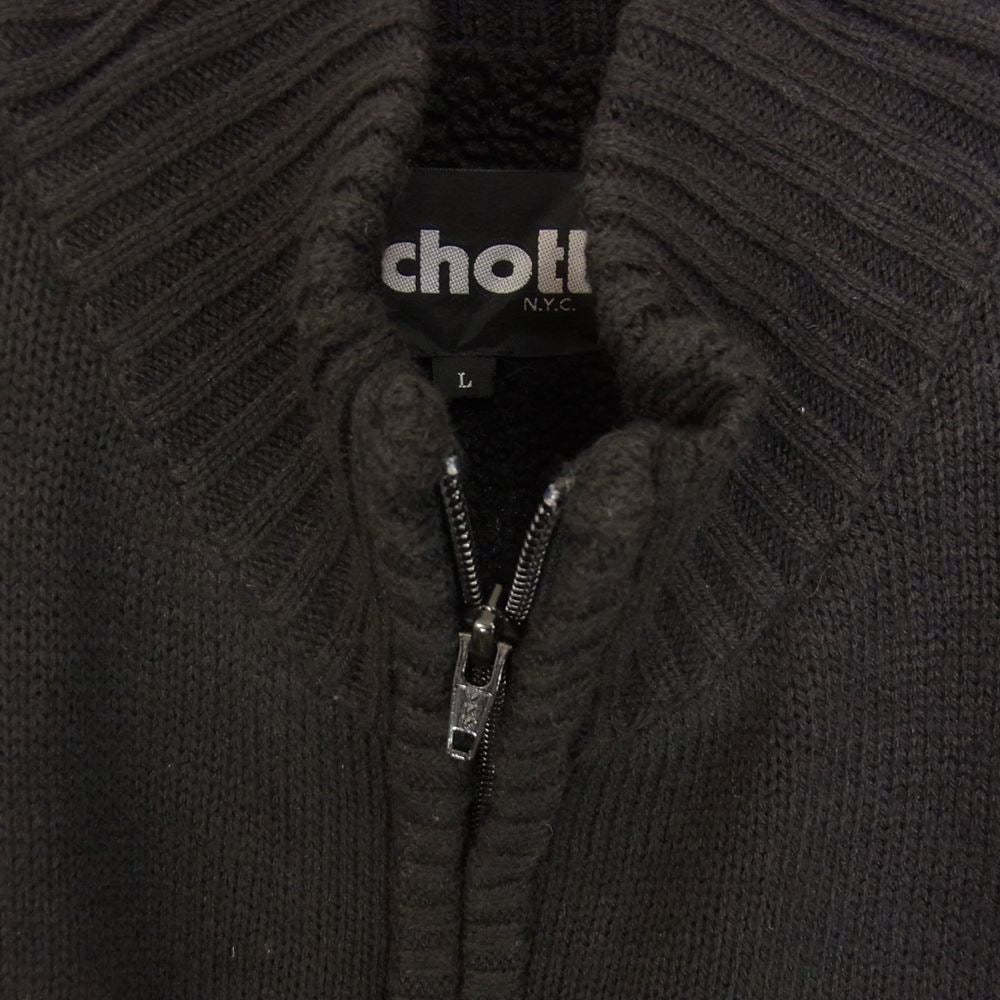 schott ショット 3124034 Skull ZIP BOA SWEATER スカル ジップ 裏ボア ニット カーディガン ブラック系 L【中古】