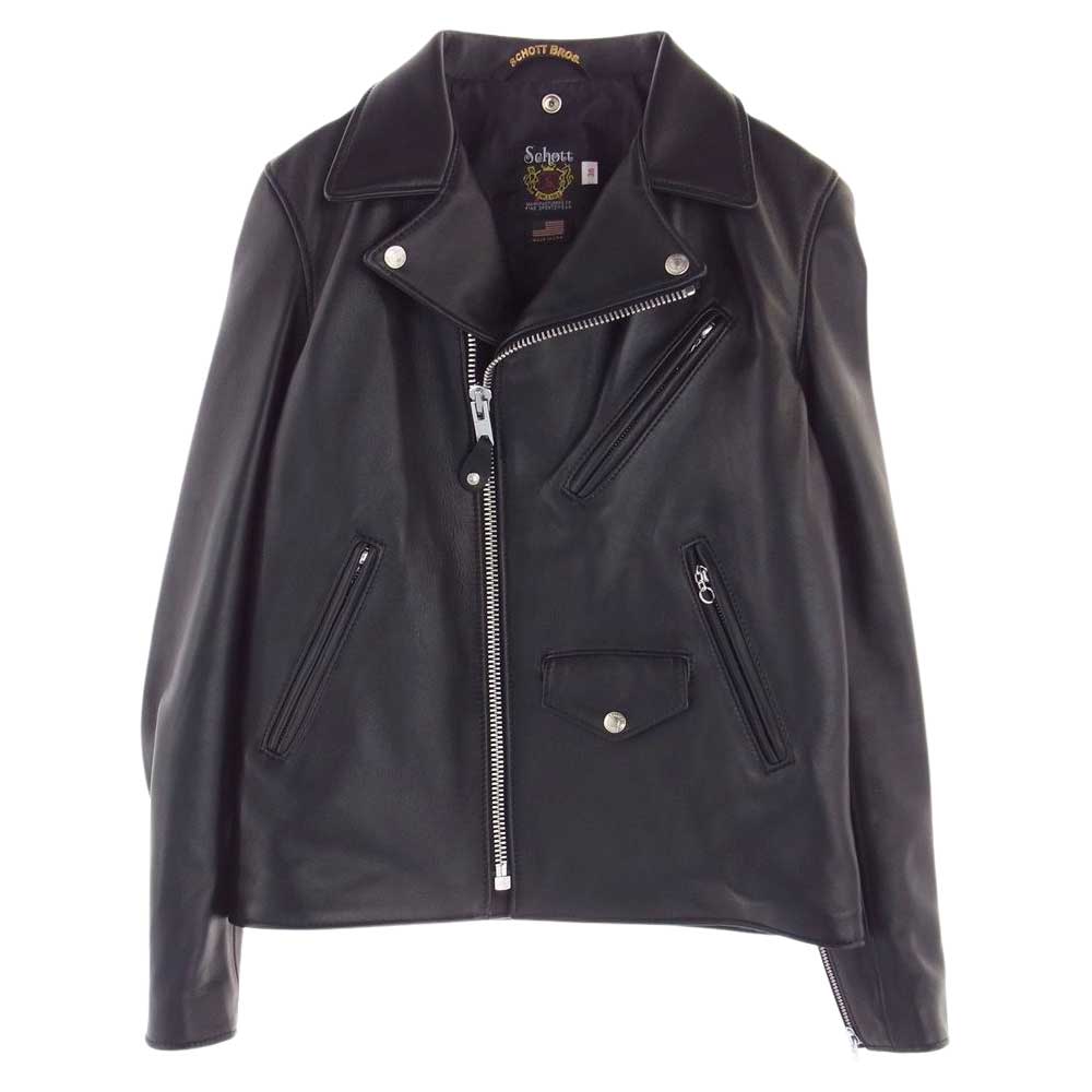 schott ショット 228US USA製 LAMB SKIN DOUBLE RIDERS ラムレザー ダブル ライダース ジャケット ブラック系 36【美品】【中古】