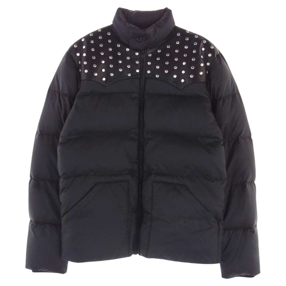 SAINT LAURENT サンローラン 361791 Y574F レザー スタッズ ヨーク切替 ナイロン ダウン ジャケット ブラック系 48【中古】