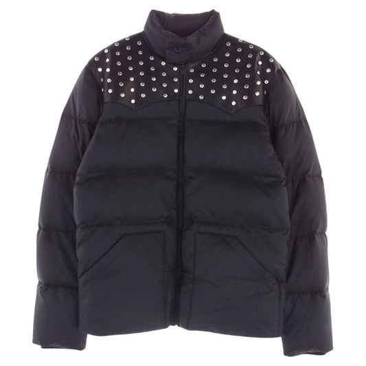 SAINT LAURENT サンローラン 361791 Y574F レザー スタッズ ヨーク切替 ナイロン ダウン ジャケット ブラック系 48【中古】