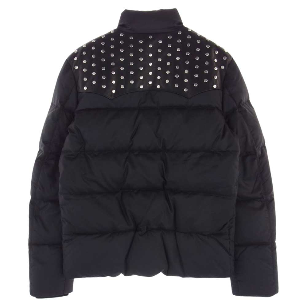 SAINT LAURENT サンローラン 361791 Y574F レザー スタッズ ヨーク切替 ナイロン ダウン ジャケット ブラック系 48【中古】