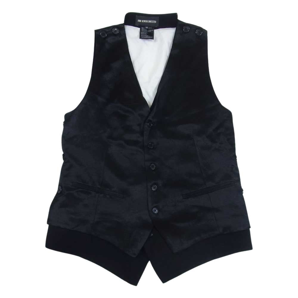 ANN DEMEULEMEESTER アンドゥムルメステール VEST BLACK&WHITE 2トーン バイカラー レイヤード ベスト ジレ ブラック系 ホワイト系 XS【中古】