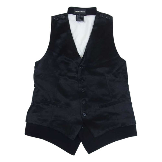 ANN DEMEULEMEESTER アンドゥムルメステール VEST BLACK&WHITE 2トーン バイカラー レイヤード ベスト ジレ ブラック系 ホワイト系 XS【中古】