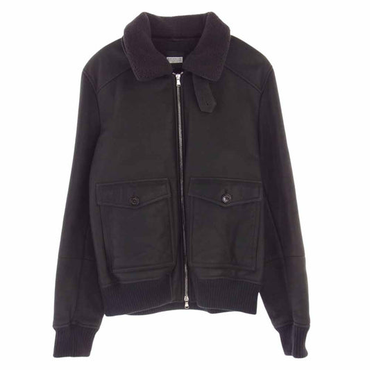 Brunello Cucinelli ブルネロクチネリ イタリア製 襟ファー着脱可能 ウール ムートン ファー ジャケット ダークグレー系 L【中古】