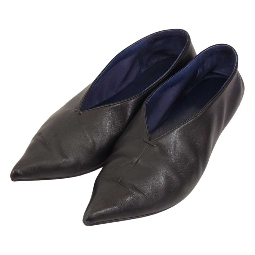 CELINE セリーヌ ポインテッドトゥ レザー フラットシューズ ブラック系 35.5【中古】