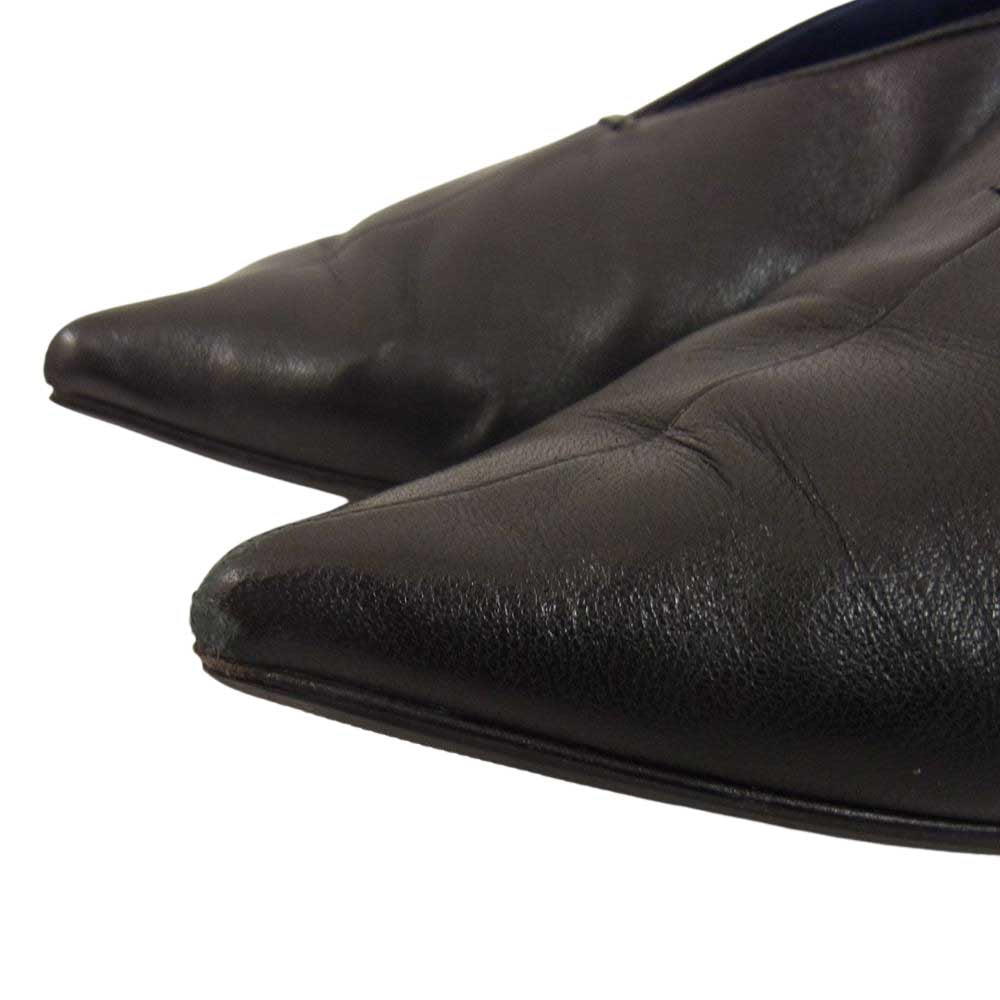 CELINE セリーヌ ポインテッドトゥ レザー フラットシューズ ブラック系 35.5【中古】