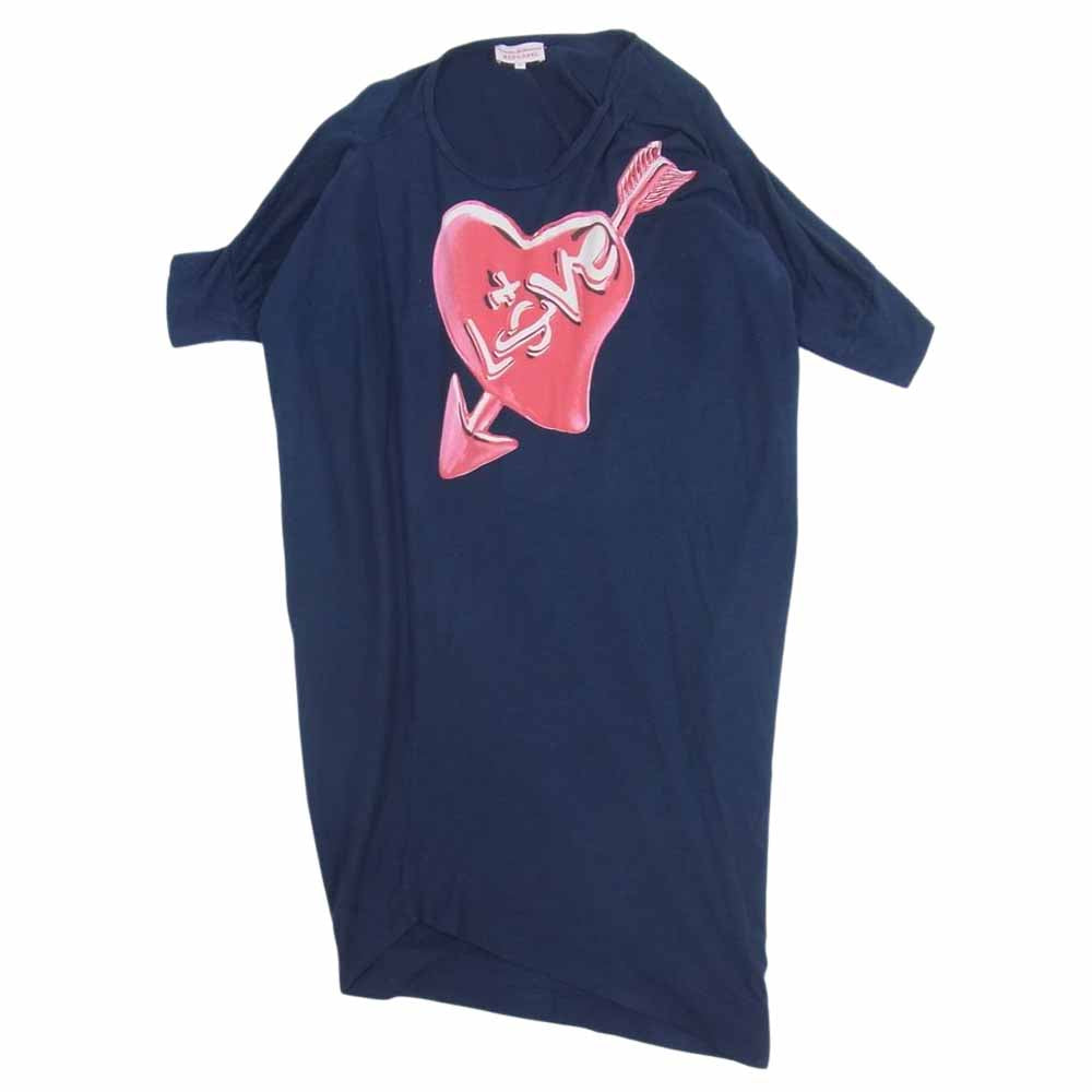 Vivienne Westwood ヴィヴィアンウエストウッド RED LABEL レッドレーベル LOVE ハート プリント 変形 カットソー ワンピース 半袖 ネイビー系 2【中古】