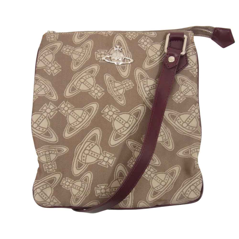 Vivienne Westwood ヴィヴィアンウエストウッド ANGLOMANIA アングロマニア オーブ ORB キャンバス レザー ショルダーバッグ ブラウン系【中古】