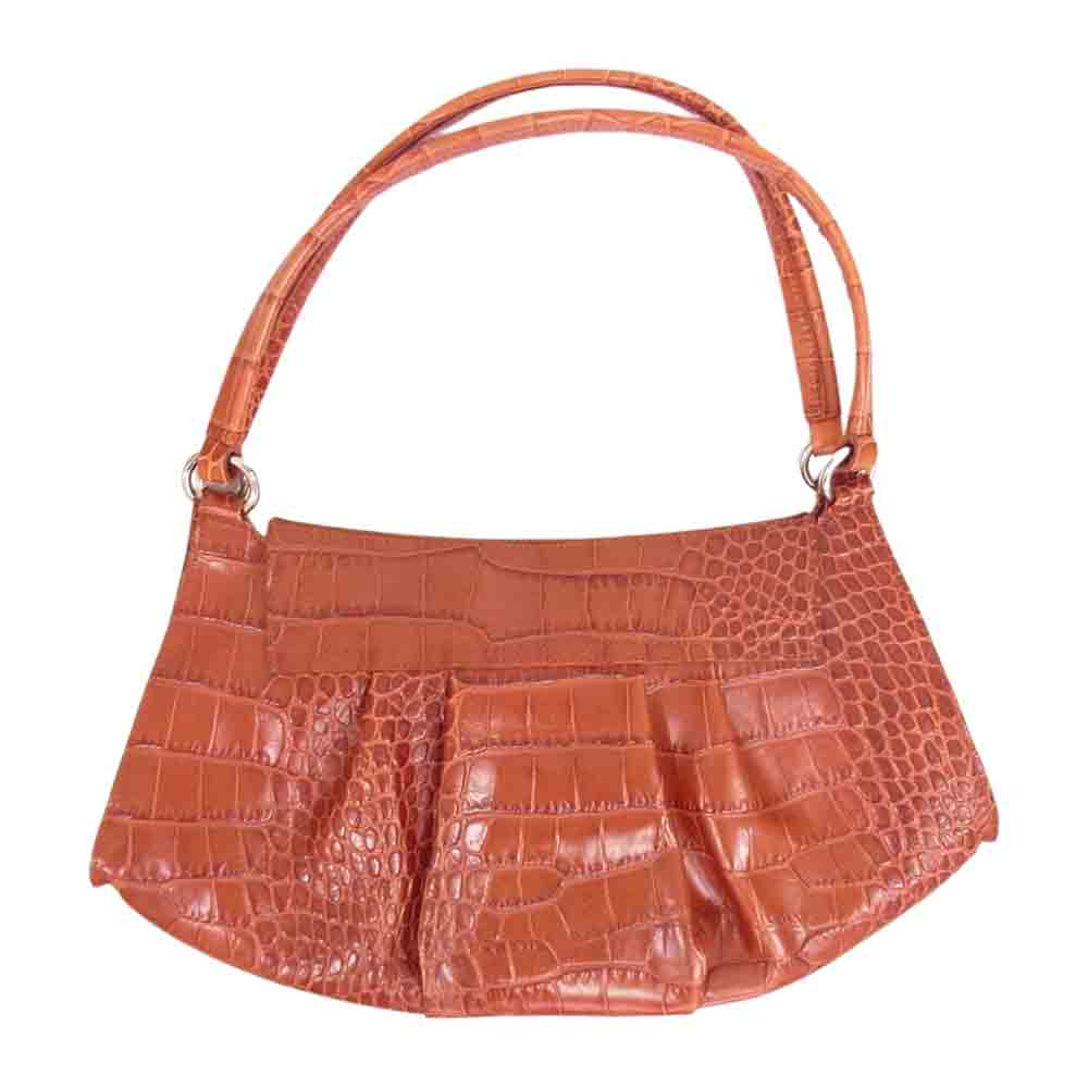 Furla フルラ クロコ 型押し レザー ハンド バッグ ブラウン系【中古】