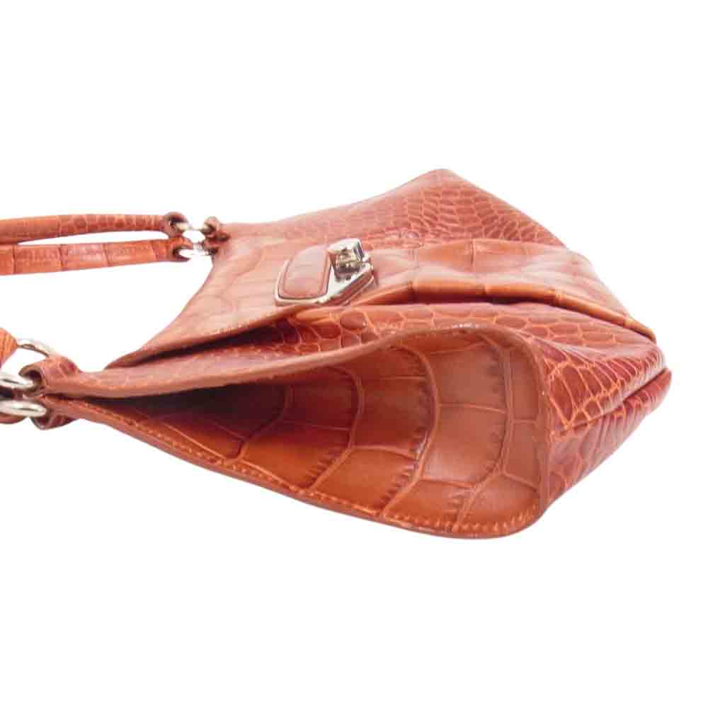 Furla フルラ クロコ 型押し レザー ハンド バッグ ブラウン系【中古】