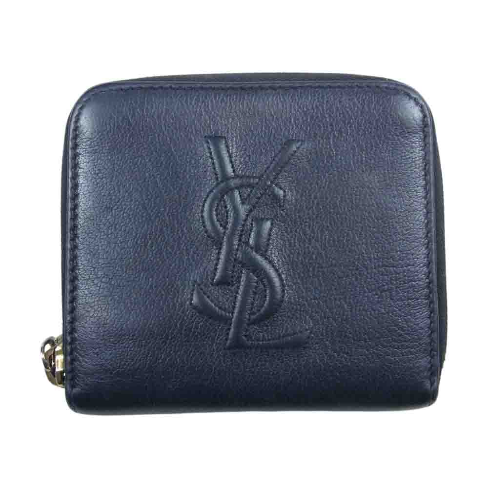 SAINT LAURENT サンローラン 352906 二つ折り コンパクト ジップ ウォレット 財布 ブラック系【中古】