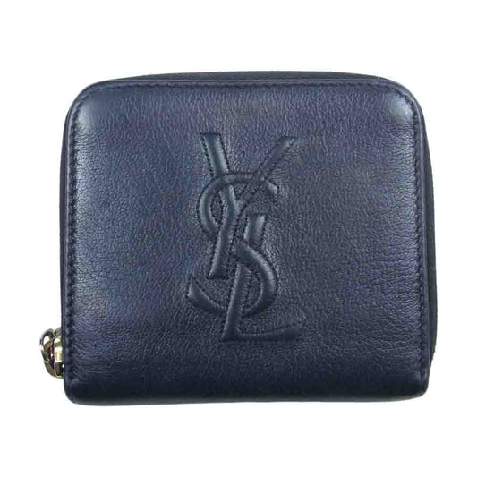 SAINT LAURENT サンローラン 352906 二つ折り コンパクト ジップ ウォレット 財布 ブラック系【中古】