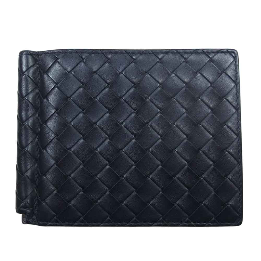 BOTTEGAVENETA ボッテガヴェネタ イントレチャート マネークリップ 二つ折り ウォレット 財布 ブラック系【中古】