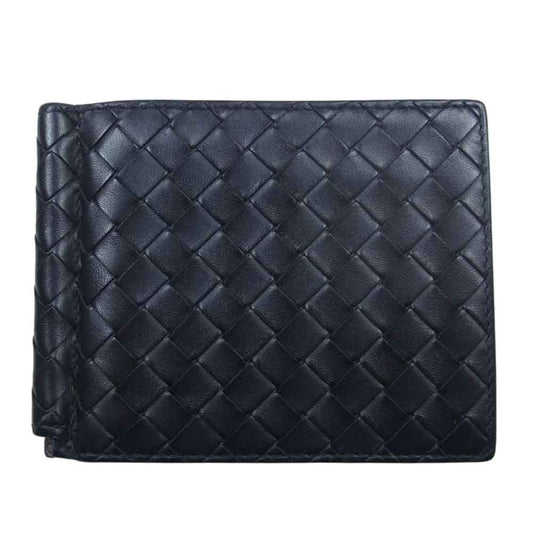 BOTTEGAVENETA ボッテガヴェネタ イントレチャート マネークリップ 二つ折り ウォレット 財布 ブラック系【中古】