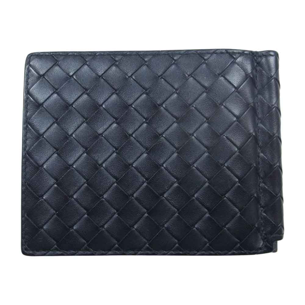 BOTTEGAVENETA ボッテガヴェネタ イントレチャート マネークリップ 二つ折り ウォレット 財布 ブラック系【中古】