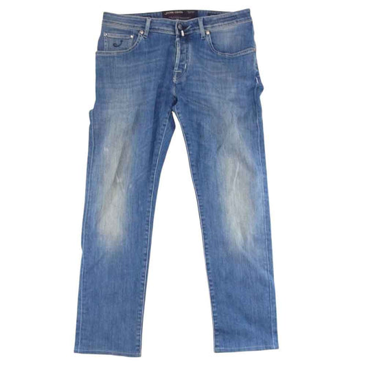 JACOB COHEN ヤコブコーエン J622 ボタンフライ 5ポケット スレキバンダナプリント ハラコパッチ ストレッチ デニムパンツ ジーンズ ブルー インディゴブルー系 32【中古】