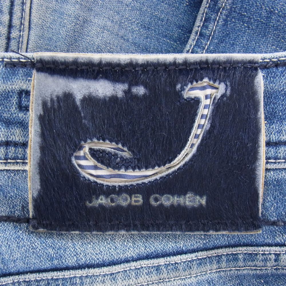 JACOB COHEN ヤコブコーエン J622 ボタンフライ 5ポケット スレキバンダナプリント ハラコパッチ ストレッチ デニムパンツ ジーンズ ブルー インディゴブルー系 32【中古】