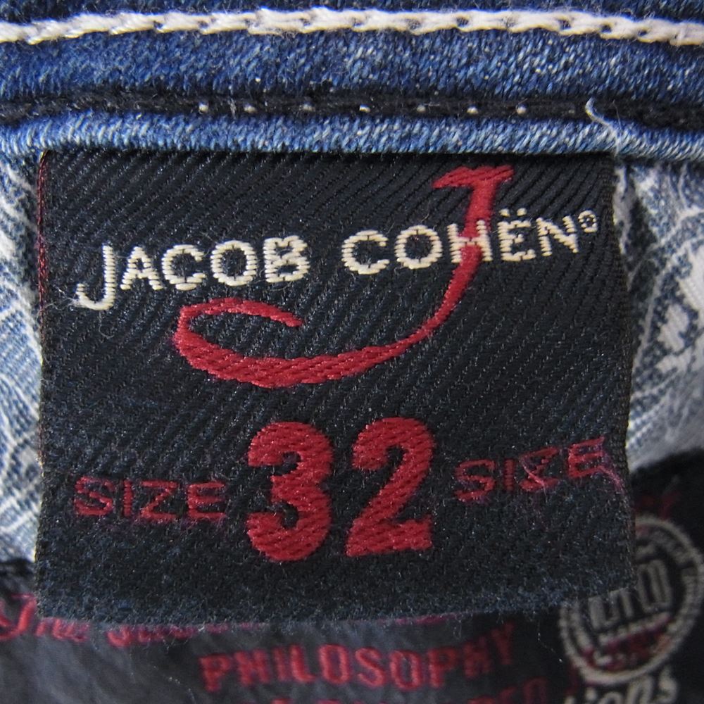 JACOB COHEN ヤコブコーエン J622 ボタンフライ 5ポケット スレキバンダナプリント ハラコパッチ ストレッチ デニムパンツ ジーンズ ブルー インディゴブルー系 32【中古】