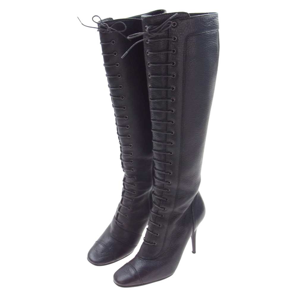 GIVENCHY ジバンシィ ロング 編み上げ ブーツ ブラック系 37.5【中古】