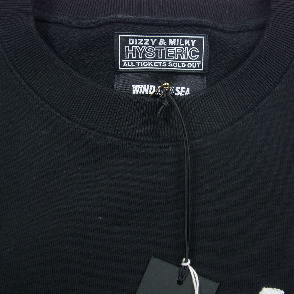 HYSTERIC GLAMOUR ヒステリックグラマー WDS-C-HYS-23-AP-Q1-17 × WIND AND SEA ウィンダンシー CREW NECK SWEAT クルー ネック スウェット ブラック系 M【極上美品】【中古】