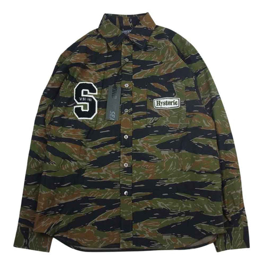 HYSTERIC GLAMOUR ヒステリックグラマー WDS-C-HYS-23-AP-Q1-10 × WIND AND SEA CAMOFLAGE SHIRT 迷彩 長袖 シャツ カーキ系 M【新古品】【未使用】【中古】