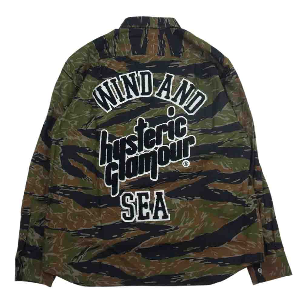 HYSTERIC GLAMOUR ヒステリックグラマー WDS-C-HYS-23-AP-Q1-10 × WIND AND SEA CAMOFLAGE SHIRT 迷彩 長袖 シャツ カーキ系 M【新古品】【未使用】【中古】