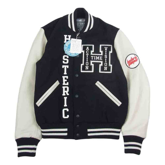 HYSTERIC GLAMOUR ヒステリックグラマー  22AW  02223AB09  SEE NO EVIL 刺繍 ヴァーシティ ウール スタジアム ジャケット スタジャン  ブラック系 ホワイト系 S【新古品】【未使用】【中古】