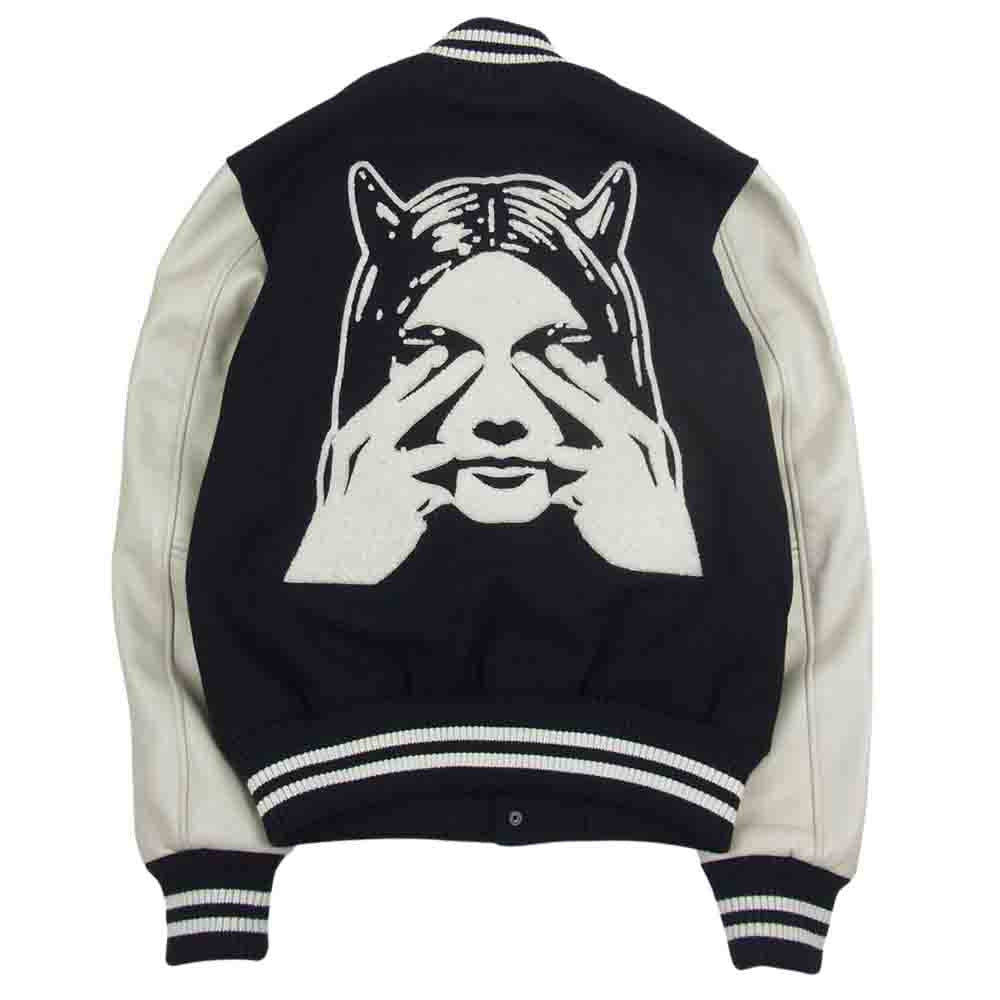 HYSTERIC GLAMOUR ヒステリックグラマー  22AW  02223AB09  SEE NO EVIL 刺繍 ヴァーシティ ウール スタジアム ジャケット スタジャン  ブラック系 ホワイト系 S【新古品】【未使用】【中古】