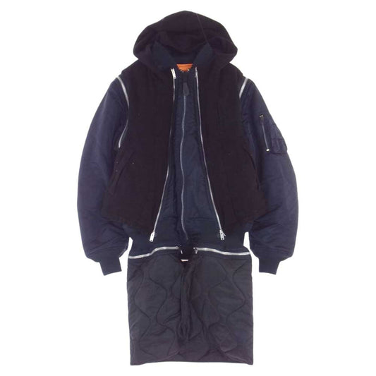 UNDERCOVER アンダーカバー 21AW UC2A4315 × ALPHA アルファ 縮絨フード ベストレイヤード カスタム MA-1 コート ブラック系 ネイビー系 2【中古】